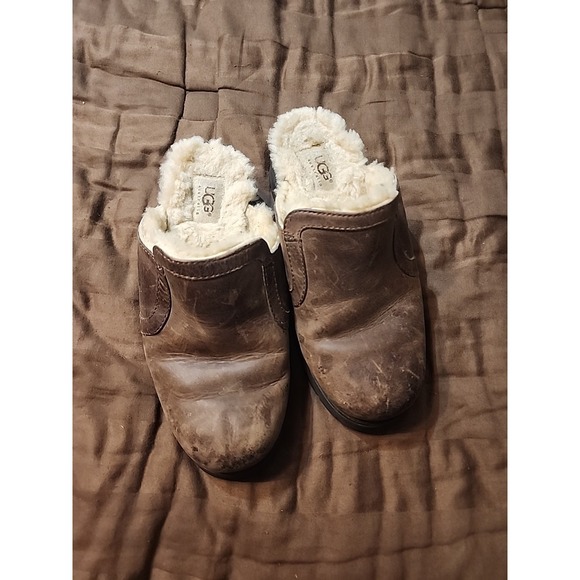 UGG Shoes - UGG Brown Leather Slippers- size 8